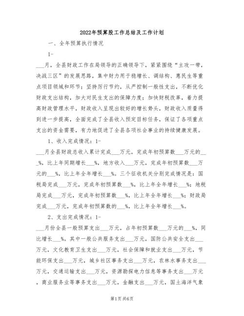 2022年预算股工作总结及工作计划.doc