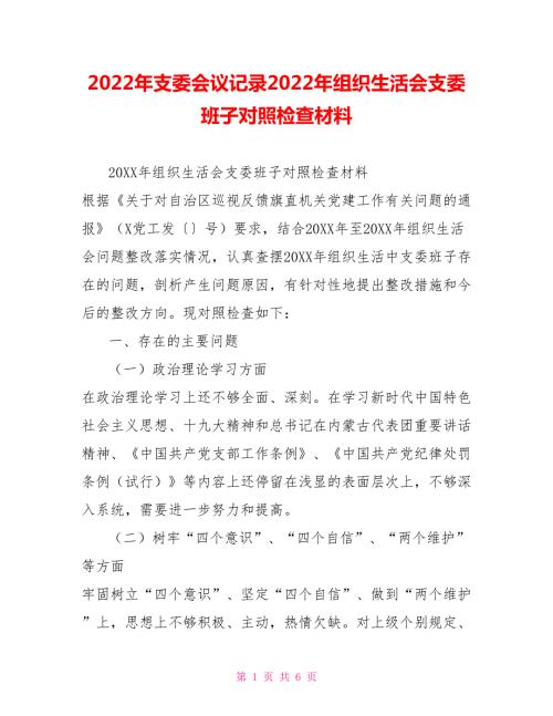 2022年支委会议记录2022年组织生活会支委班子对照检查材料.doc