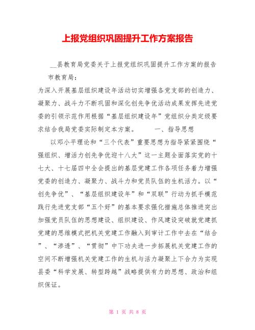 上报党组织巩固提升工作方案报告.doc