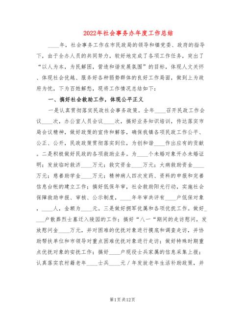 2022年社会事务办年度工作总结.doc
