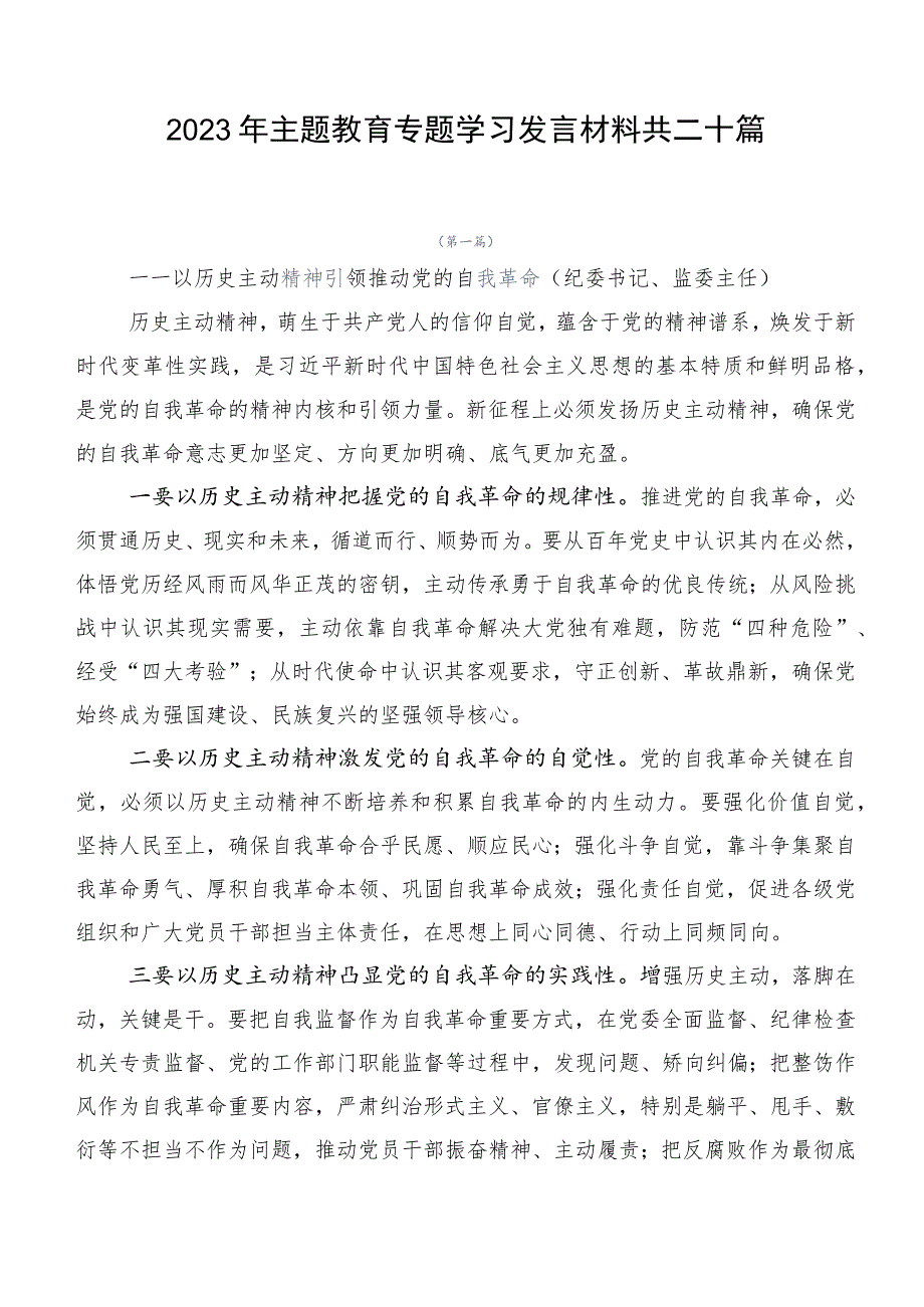 2023年主题教育专题学习发言材料共二十篇.docx_第1页