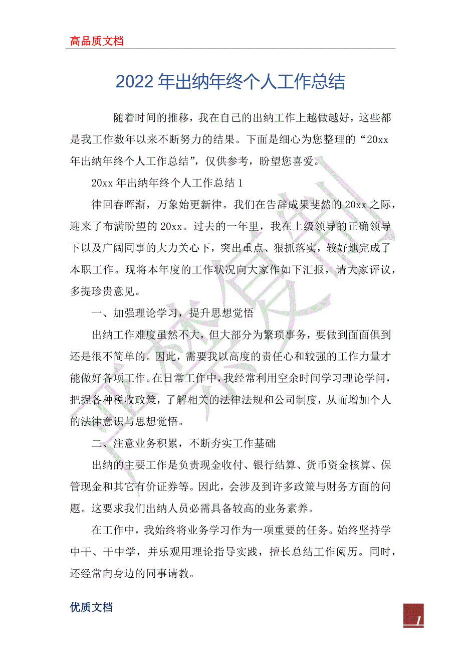 2022年出纳年终个人工作总结.docx_第1页