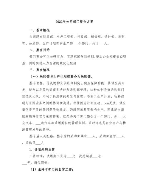 2022年公司部门整合方案.doc