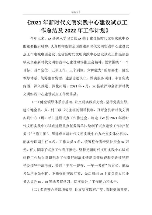 2022年新时代文明实践中心建设试点工作总结及2023年工作计划.doc