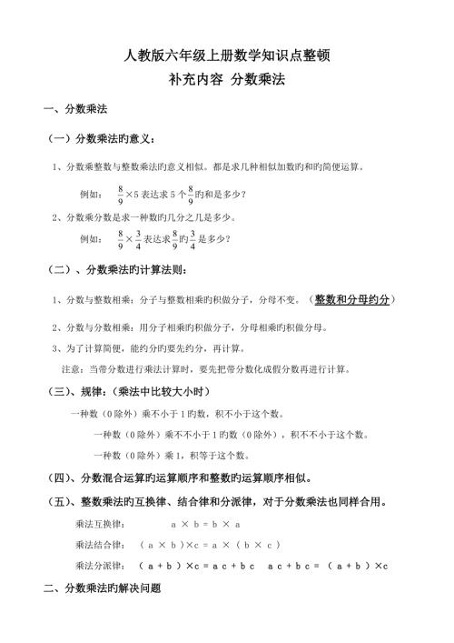 2022人教版六年级上册数学重点知识点.doc
