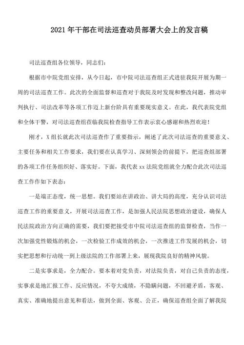 2021年干部在司法巡查动员部署大会上的发言稿.docx