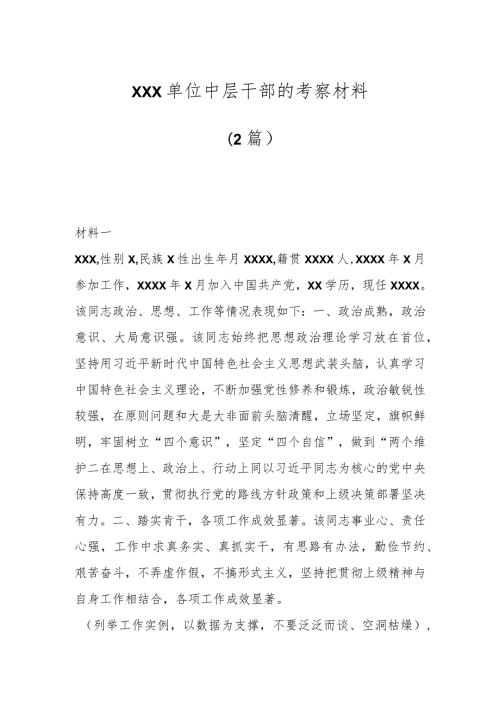 2篇XXX单位中层干部的考察材料.docx