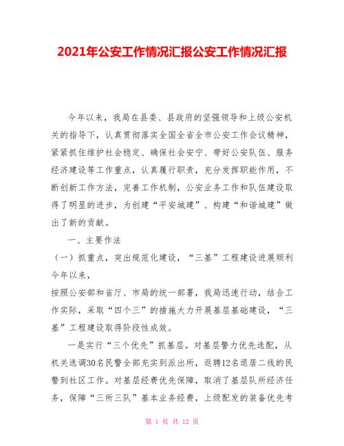 2021年公安工作情况汇报公安工作情况汇报.doc