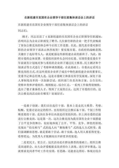 2332710466在新组建市直国有企业领导干部任前集体谈话会上的讲话.doc