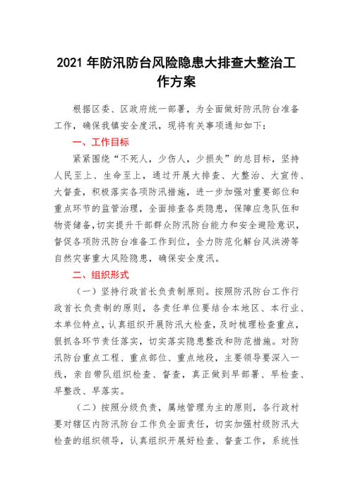 2021年防汛防台风险隐患大排查大整治工作方案.docx