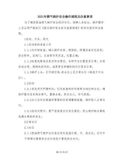 2021年燃气锅炉安全操作规程及注意事项.doc