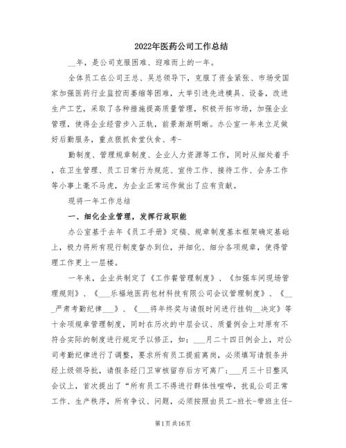 2022年医药公司工作总结.doc