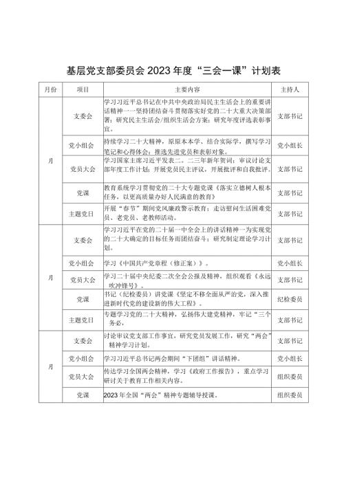 2023年教育系统基层党支部三会一课计划表.docx