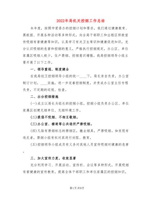 2022年局机关控烟工作总结.doc