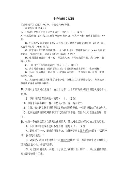 2022小升初语文试题有答案.doc