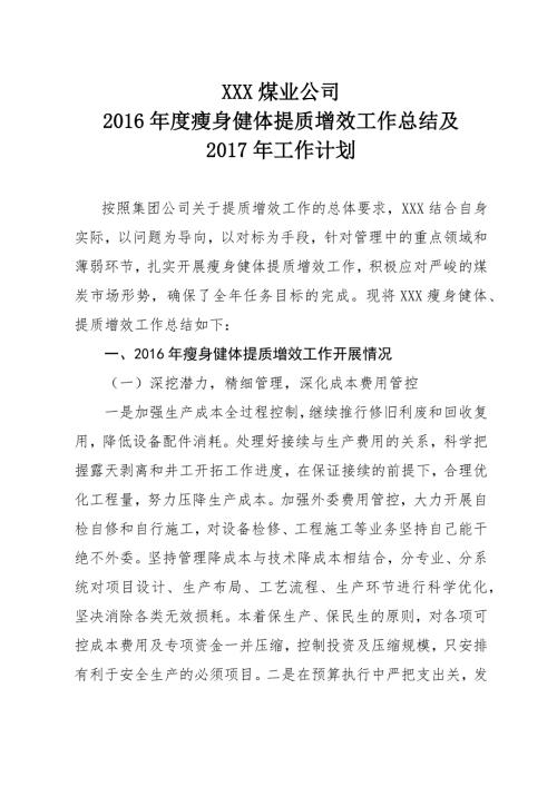 XXX公司提质增效工作总结及工作计划.doc