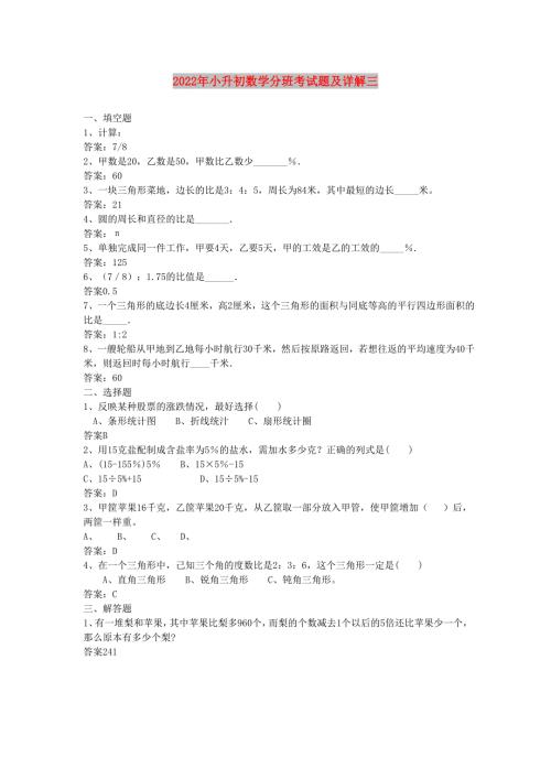 2022年小升初数学分班考试题及详解三.doc