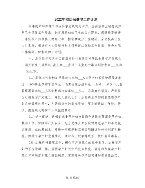 2022年妇幼保健院工作计划.doc