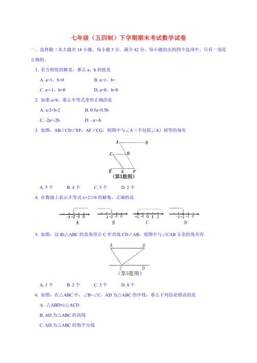 七年级五四制下学期期末考试数学试卷.doc