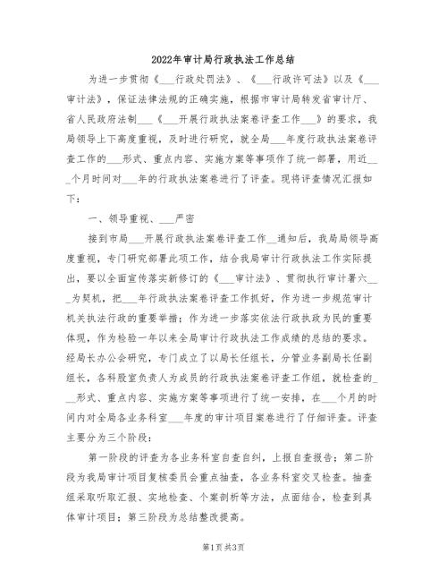2022年审计局行政执法工作总结.doc