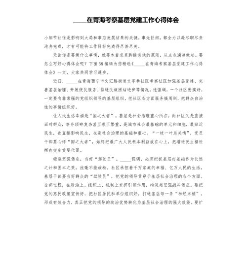 在青海考察基层党建工作心得体会模板.doc