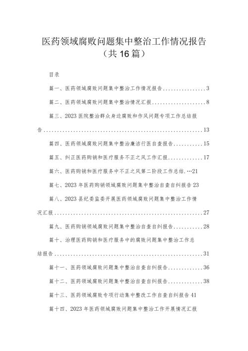 2023医药领域腐败问题集中整治工作情况报告精选共16篇.docx