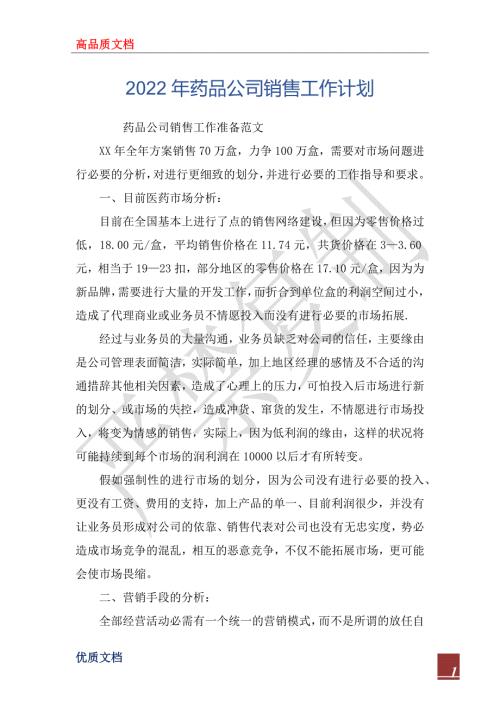 2022年药品公司销售工作计划.docx