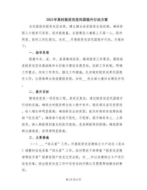 2021年某村脱贫攻坚巩固提升行动方案.doc