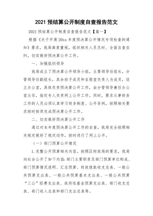 2021预结算公开制度自查报告范文.doc
