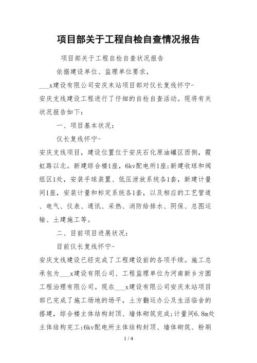 2021项目部关于工程自检自查情况报告.docx