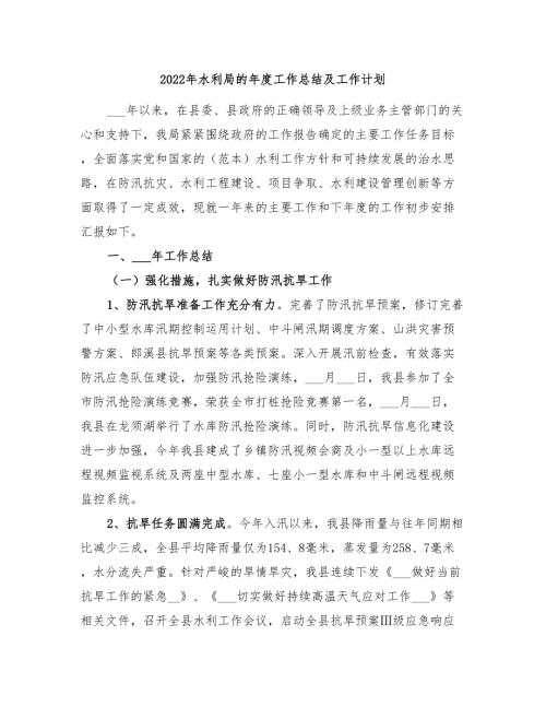 2022年水利局的年度工作总结及工作计划.doc