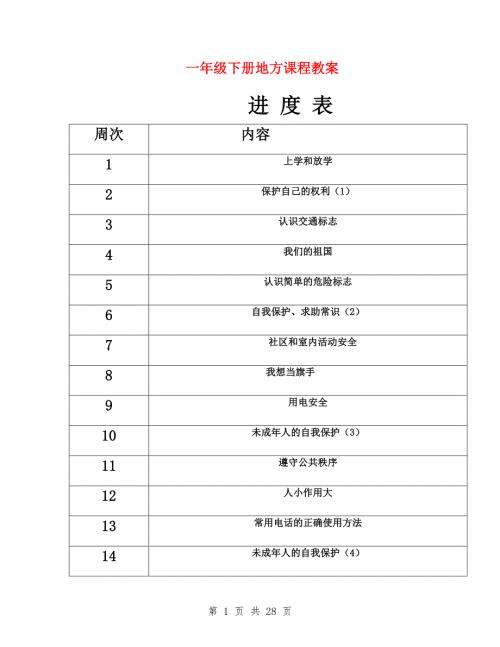 一年级下册地方课程教案.doc