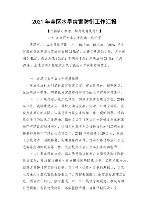 2021年全区水旱灾害防御工作汇报.docx