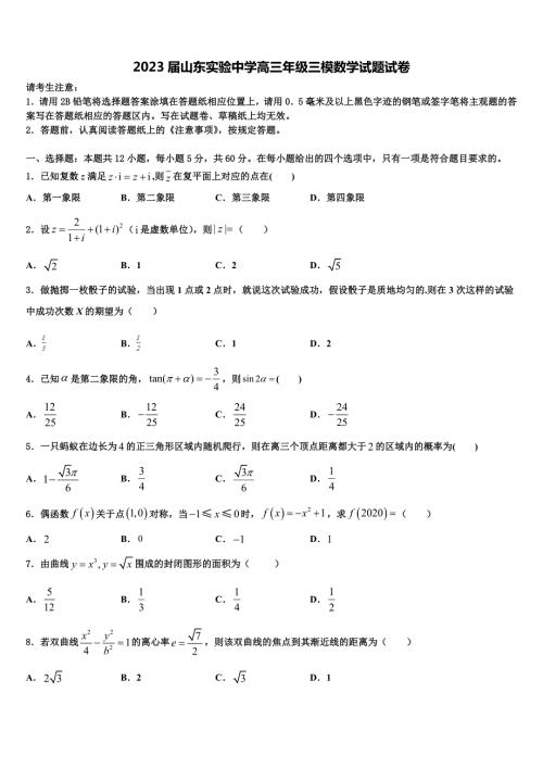 2023届山东实验中学高三年级三模数学试题试卷.doc