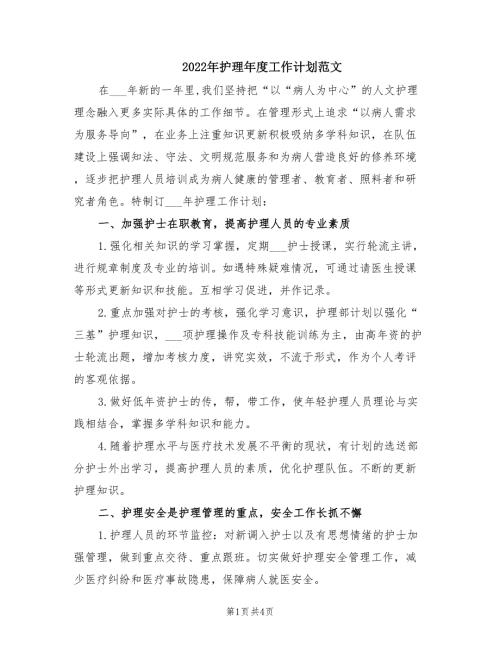 2022年护理年度工作计划范文.doc