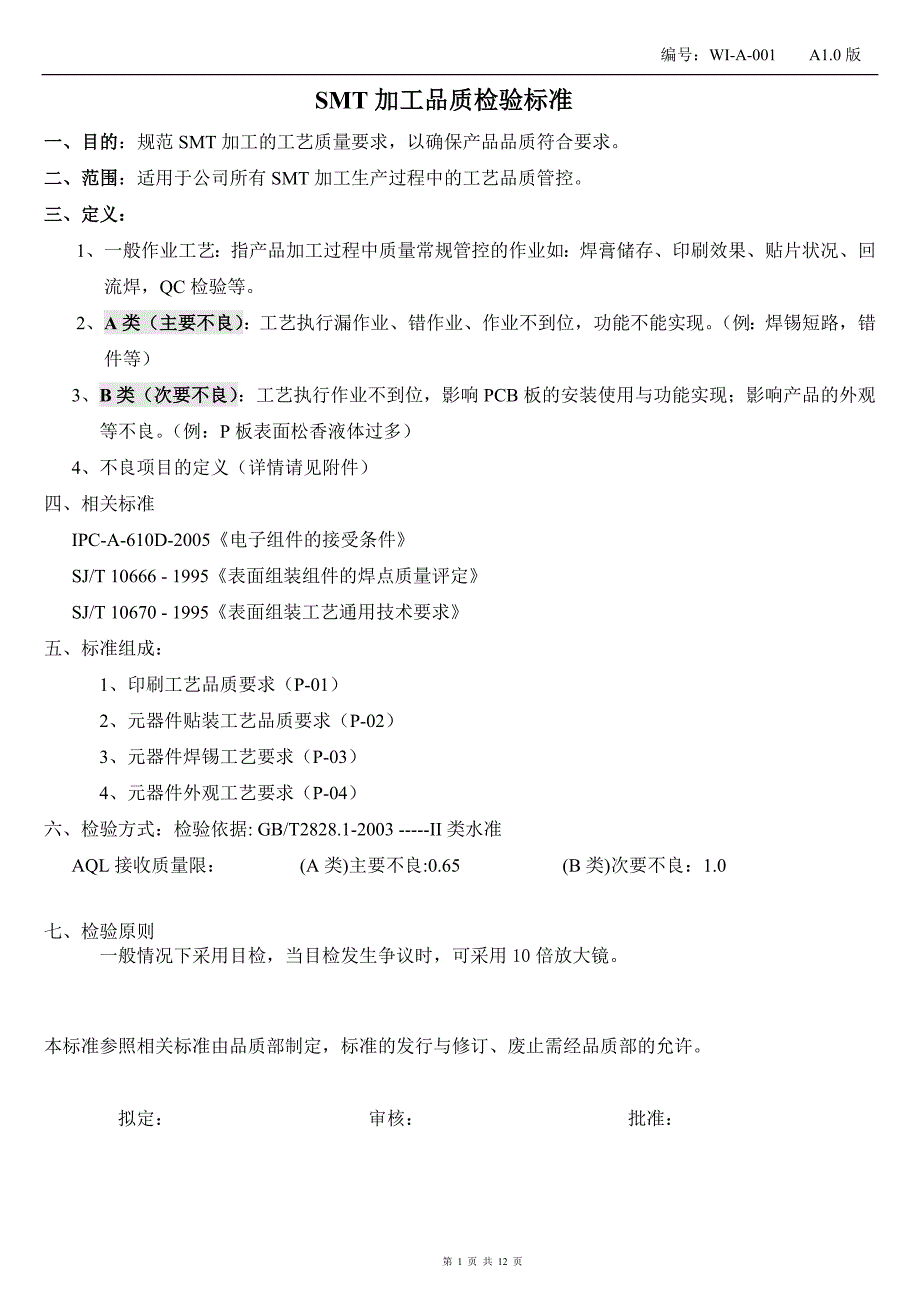 SMT贴片外观工艺检验标准.doc_第1页