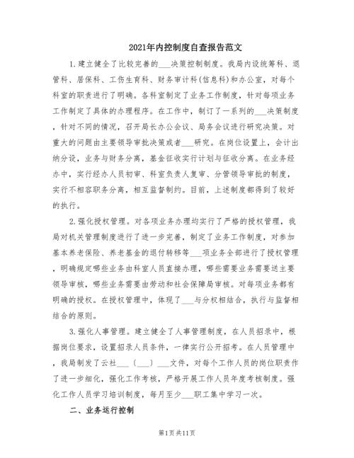 2021年内控制度自查报告范文.doc