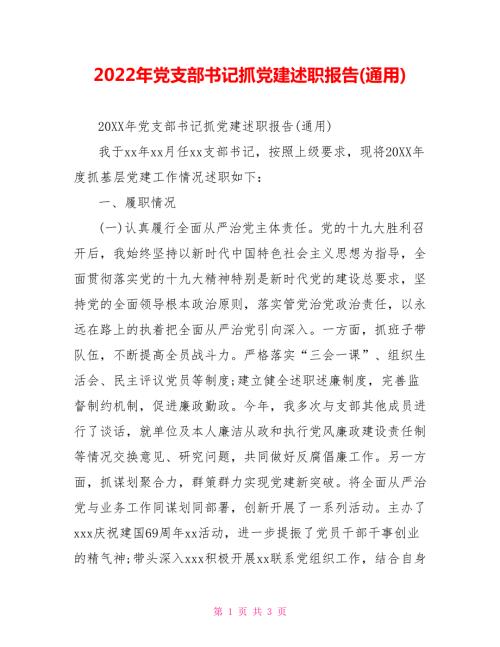 2022年党支部书记抓党建述职报告通用.doc