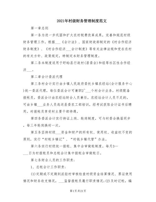 2021年村级财务管理制度范文.doc
