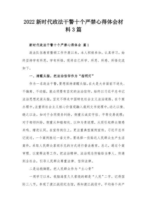 2022新时代政法干警十个严禁心得体会材料3篇.docx