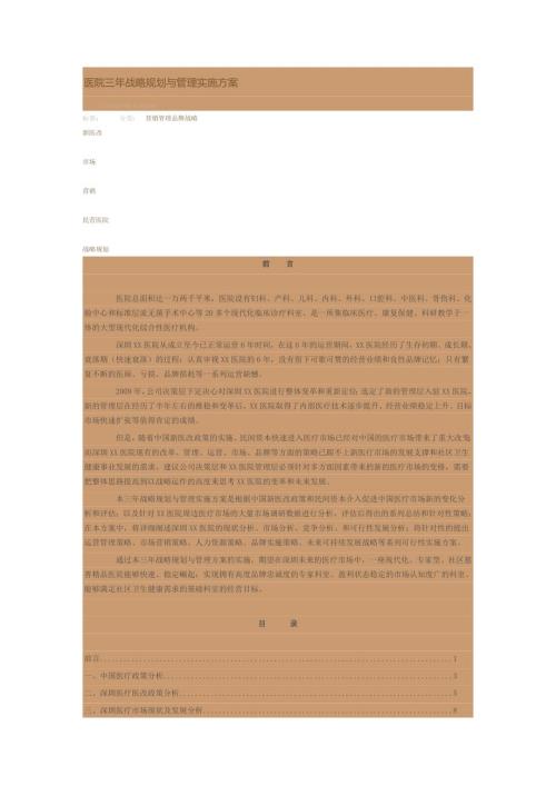 XX医院三年战略规划与管理实施方案.doc