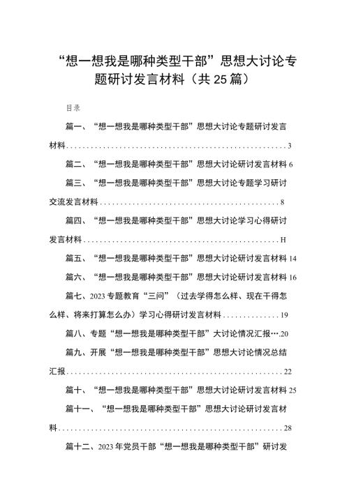 2023想一想我是哪种类型干部思想大讨论专题研讨发言材料25篇.docx