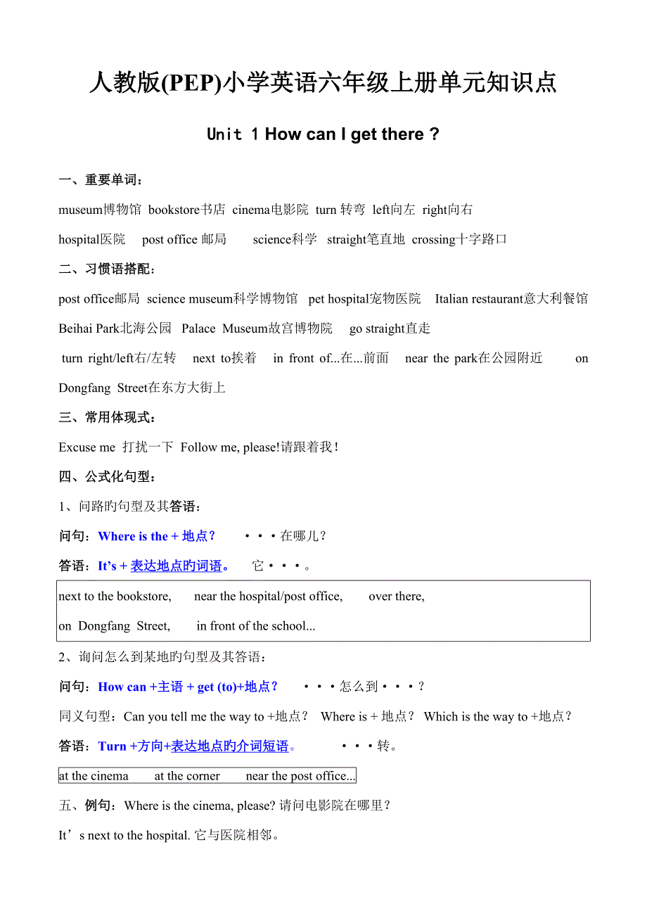 2022新人教版PEP小学英语六年级上册各单元知识点总结.doc_第1页