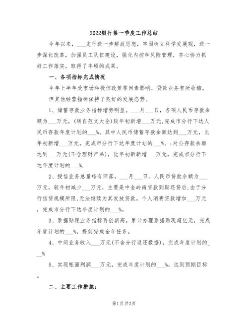 2022银行第一季度工作总结.doc