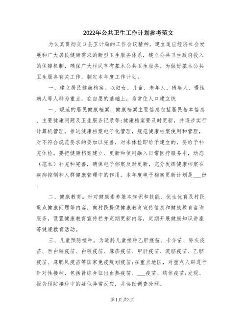 2022年公共卫生工作计划参考范文.doc