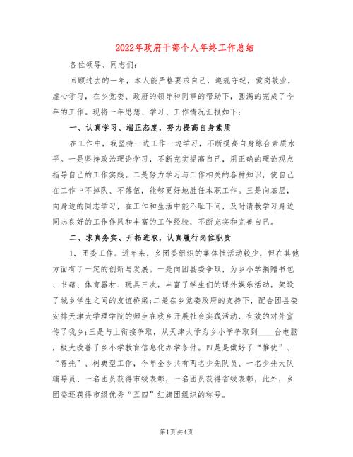 2022年政府干部个人年终工作总结.doc