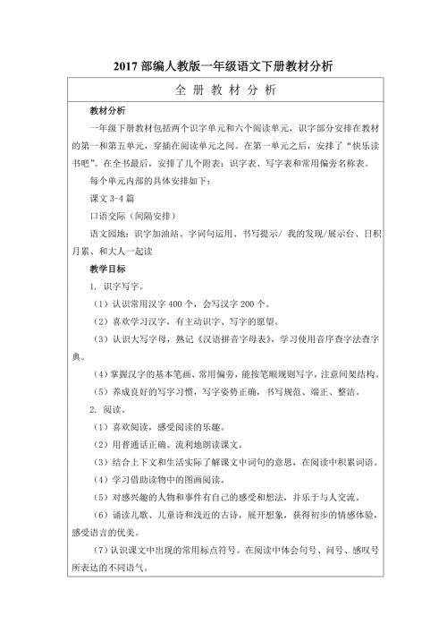 一年级语文下册教材分析.doc