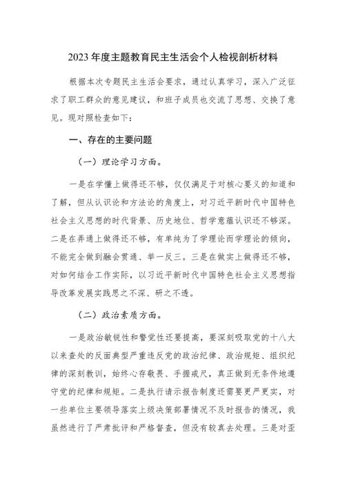 2023年度主题教育民主生活会个人检视剖析材料范文2篇.docx