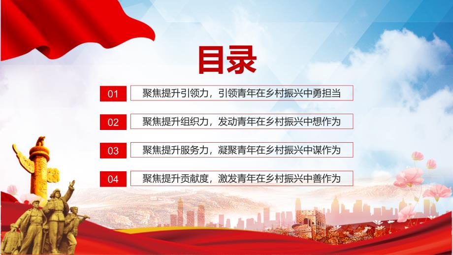 2022聚焦三力一度简洁持续引领青年服务乡村振兴引领力组织力服务力贡献度团组织团课党课动态PPT内容课件.pptx_第3页