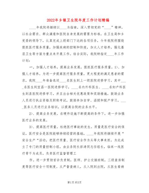 2022年乡镇卫生院年度工作计划精编.doc